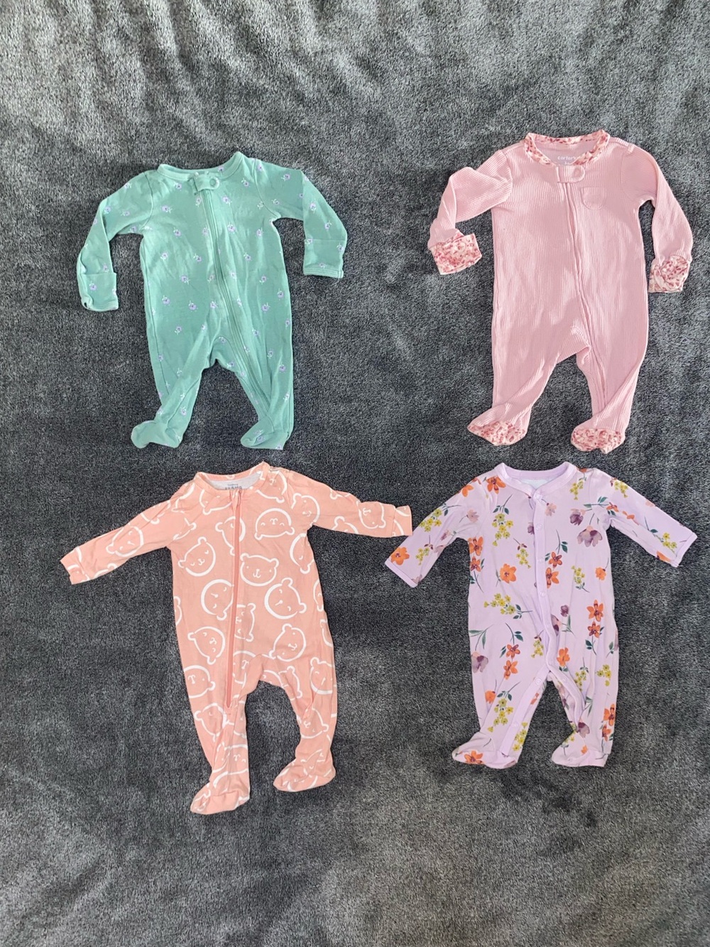 Baby Girl Footie Pajama Bundle 3 Month 4 Cozy PJ Sets